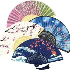 4 Chinese Folding Fan Handheld Fans for your purse Keep Cool anywhere